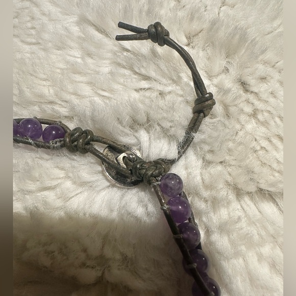 Amethyst wrap bracelet bohemian glass stone distressed leather handcrafted rare - Picture 3 of 4